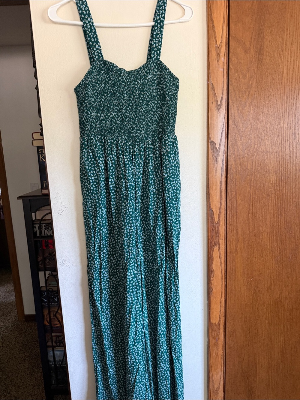 Teal Floral Smocked Jumpsuit with Wide Straps